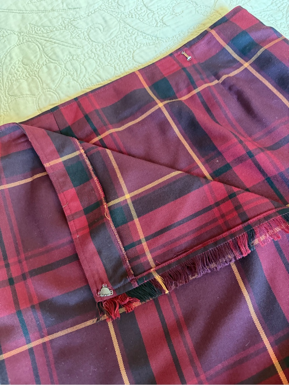 Vintage 90s Tartan Plaid Fringe Ankle Maxi Wrap Skirt 14 Holiday Heritage Prep - Picture 7 of 11